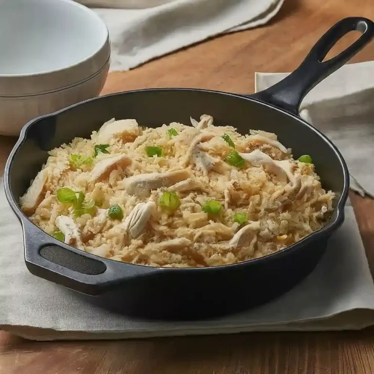 A delicious bowl of chicken long rice, featuring tender chicken pieces and glass noodles in a savory broth.