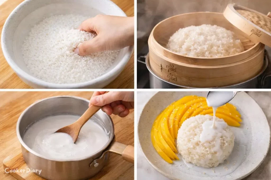 Step-by-step visual guide showing how to make the recipe from start to finish.