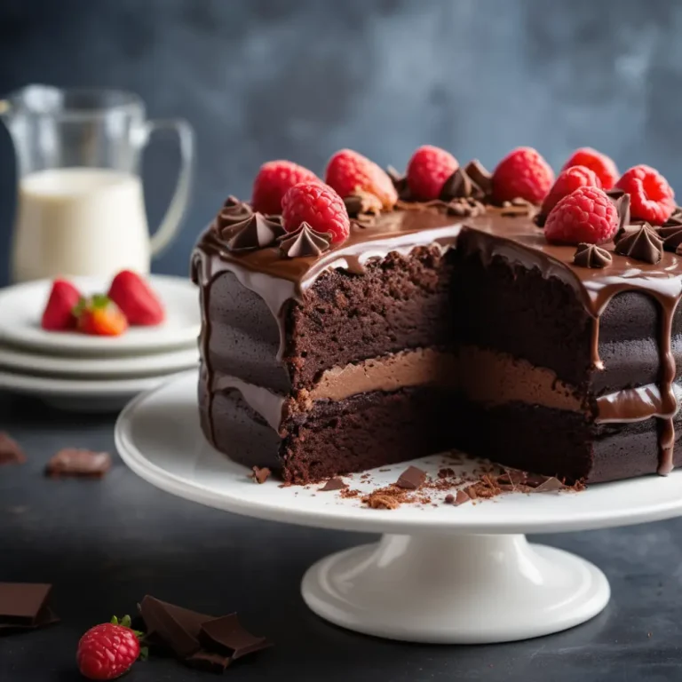 Best Gluten-Free Chocolate Cake Recipe: Rich, moist gluten-free chocolate cake topped with chocolate frosting and a dusting of cocoa powder.