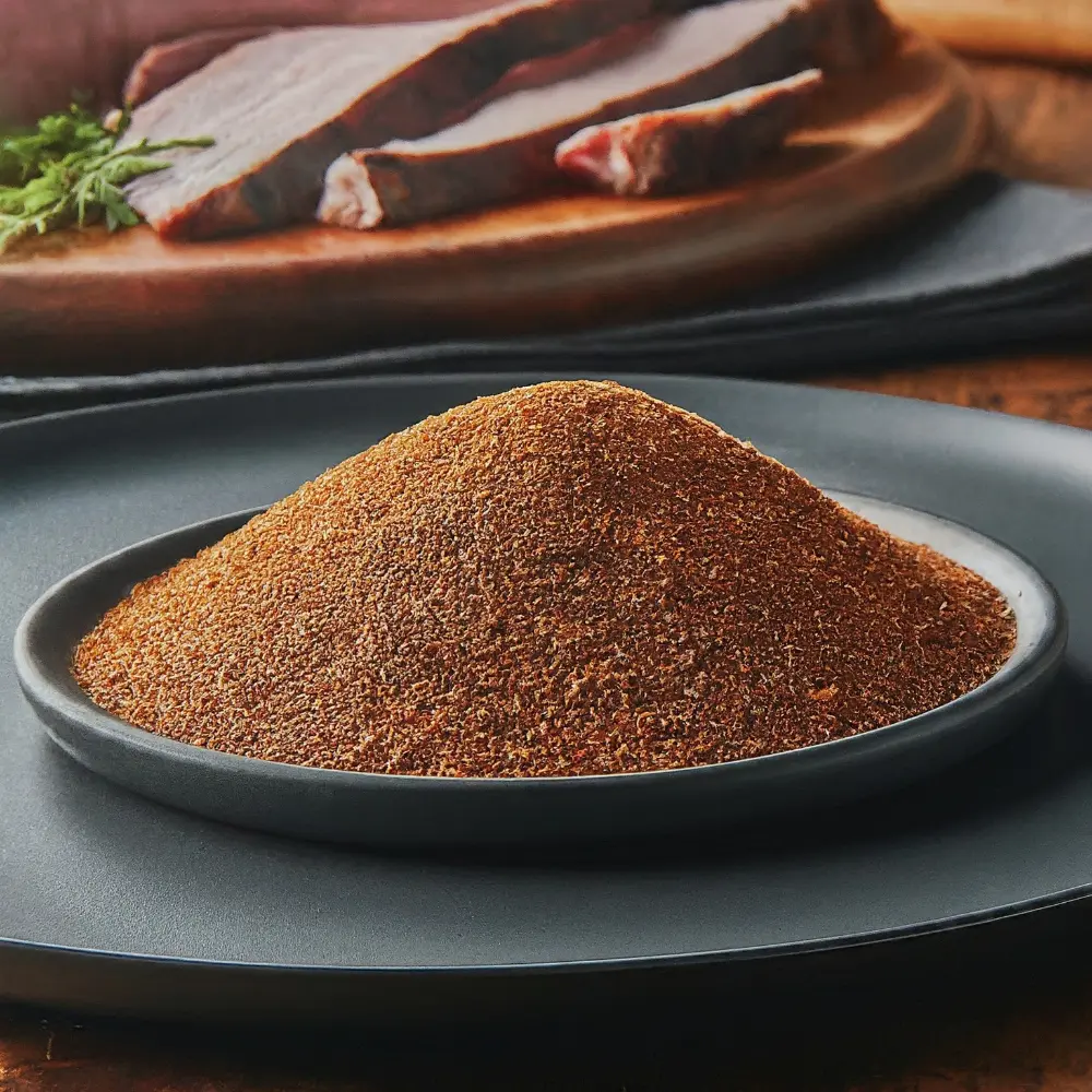 A collection of fresh spices and herbs laid out on a wooden table, representing the ingredients for a flavorful Traeger turkey rub.