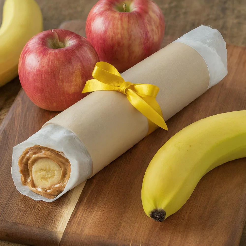 A plate of peanut butter and banana roll-ups, showcasing a delicious and easy snack idea.