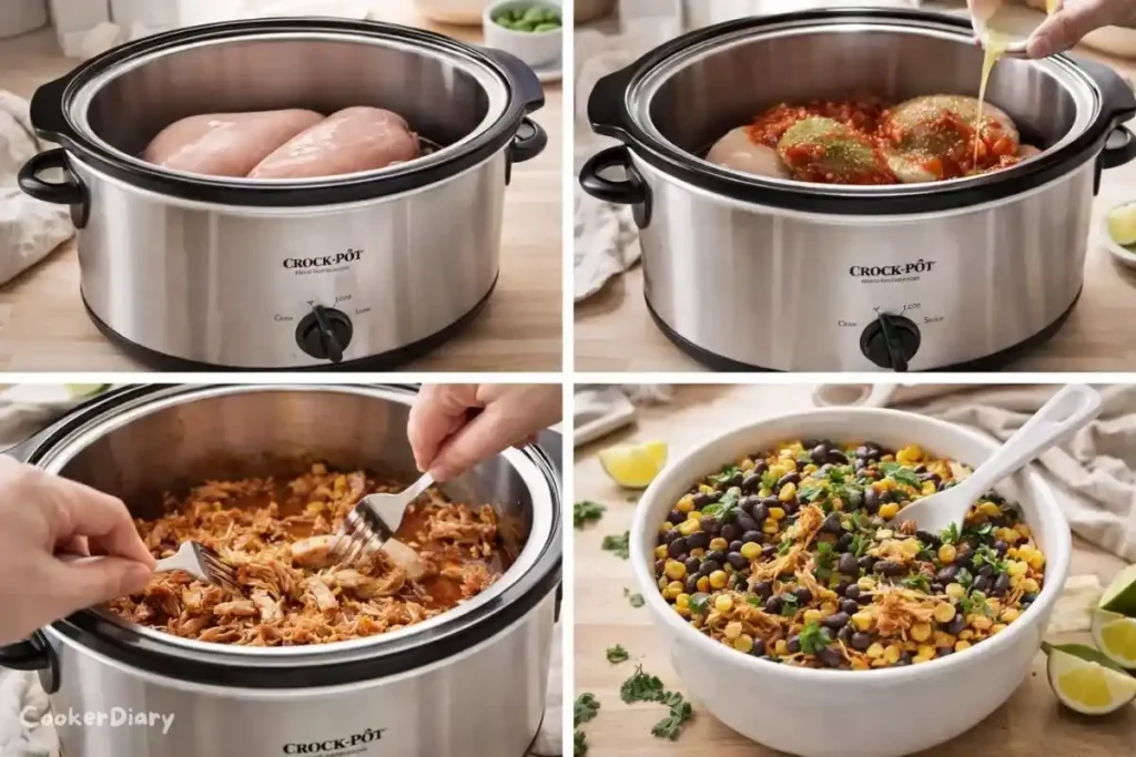Four-step composite showing chicken recipe preparation.