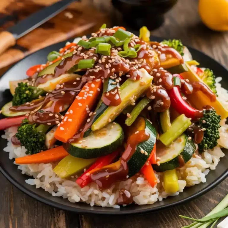 A sizzling platter of vibrant hibachi vegetables cooked to perfection, showcasing a delicious and easy recipe idea.