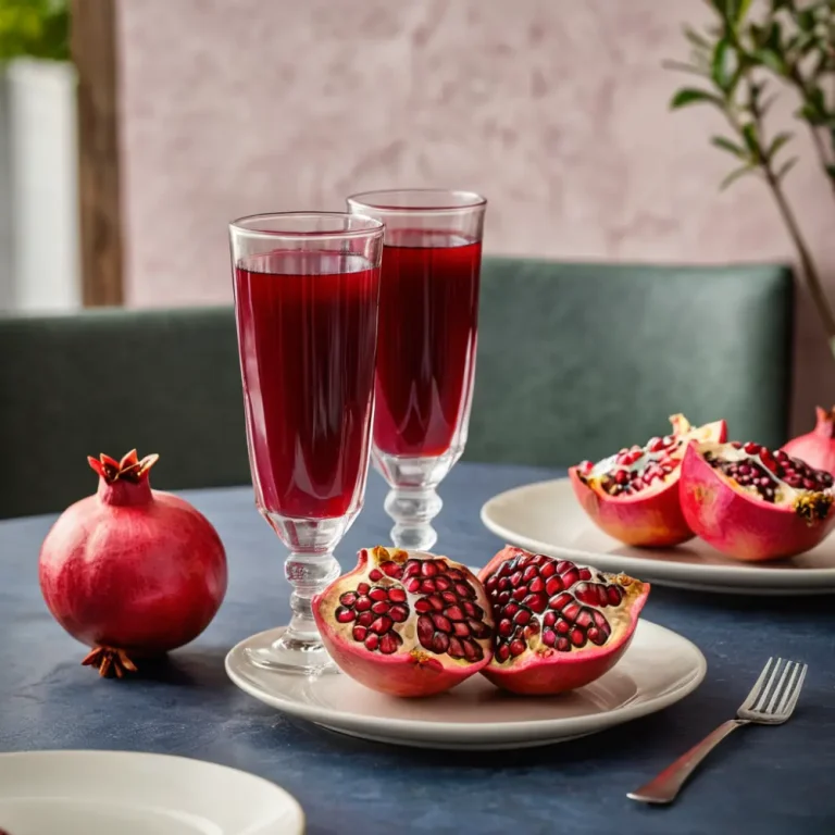 Fresh pomegranate juice recipe for lunch, served in a glass with vibrant red color and garnished with pomegranate arils.