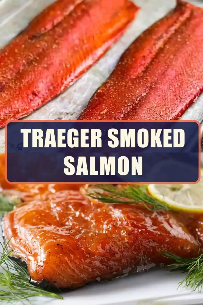 A delicious fillet of Traeger-smoked salmon, perfectly cooked with a smoky aroma and tender texture.