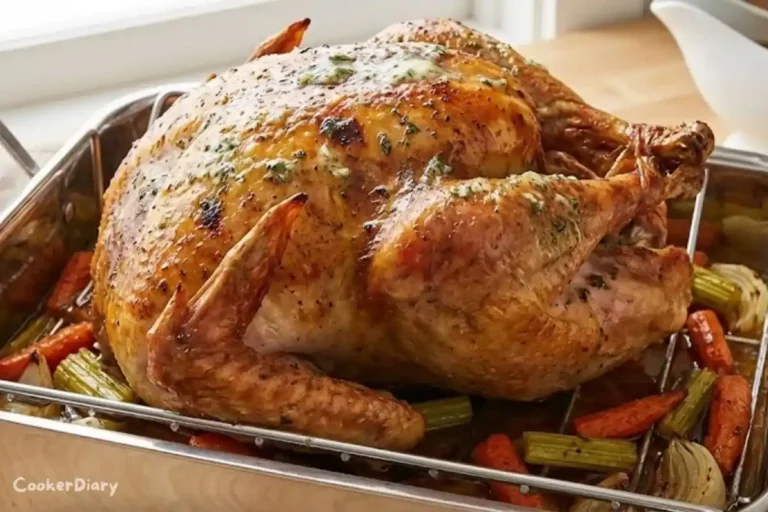 Oven Roasted Turkey Side View in Stainless Steel Roaster