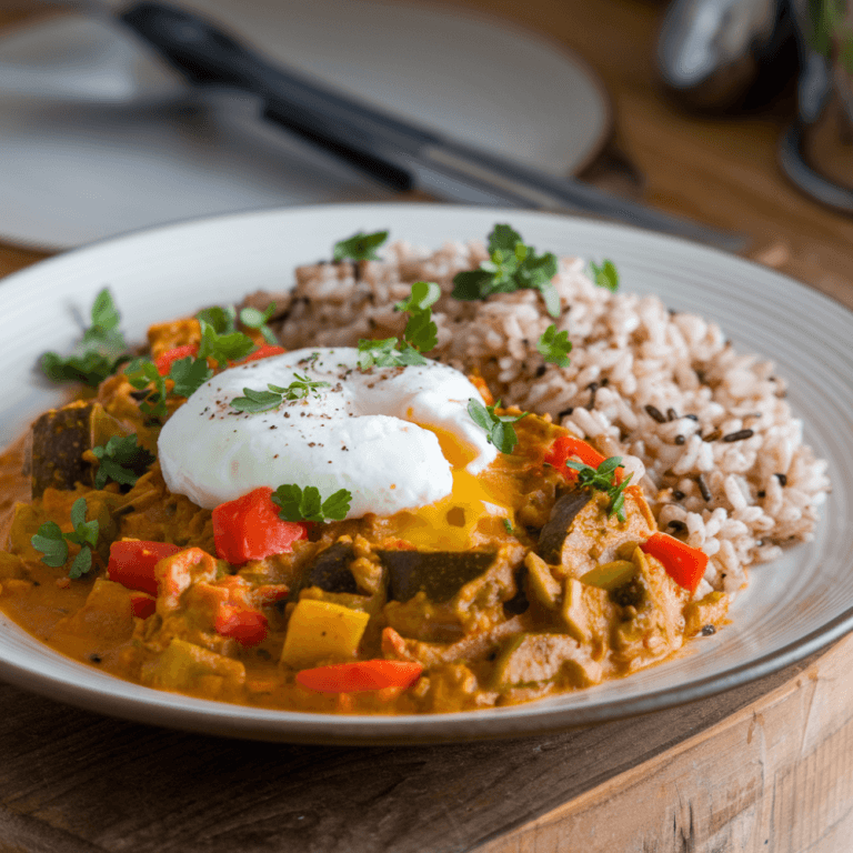 A steaming bowl of rich and flavorful curry, garnished with fresh herbs, spices, and served alongside rice or naan.