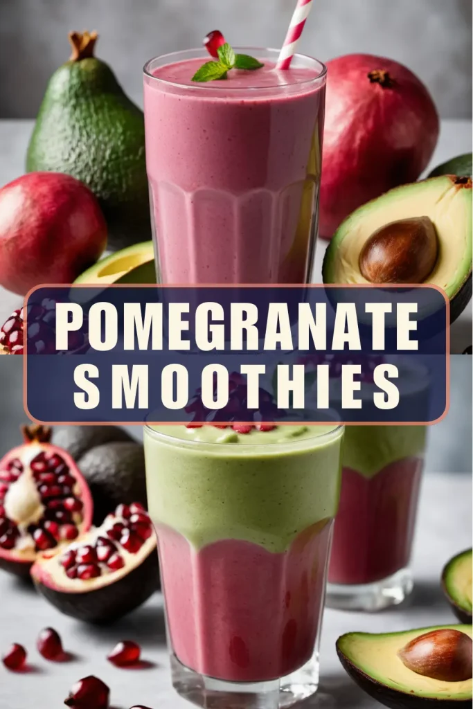 A vibrant glass of pomegranate smoothie garnished with pomegranate seeds and mint leaves, perfect for health-conscious Pinterest users.