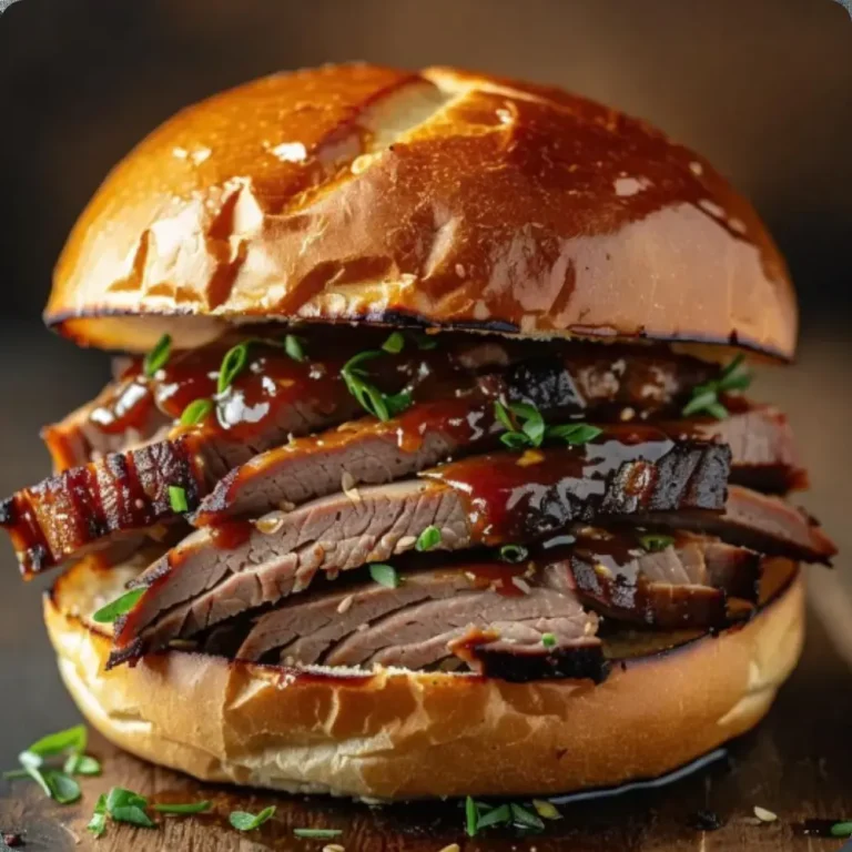 A juicy slice of brisket placed on a soft, toasted bun, representing the best choice for a brisket sandwich.