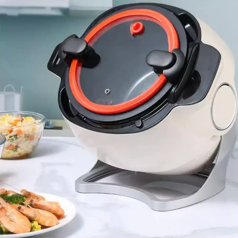 A modern automatic cooking machine in action, preparing a delicious meal with minimal human intervention.