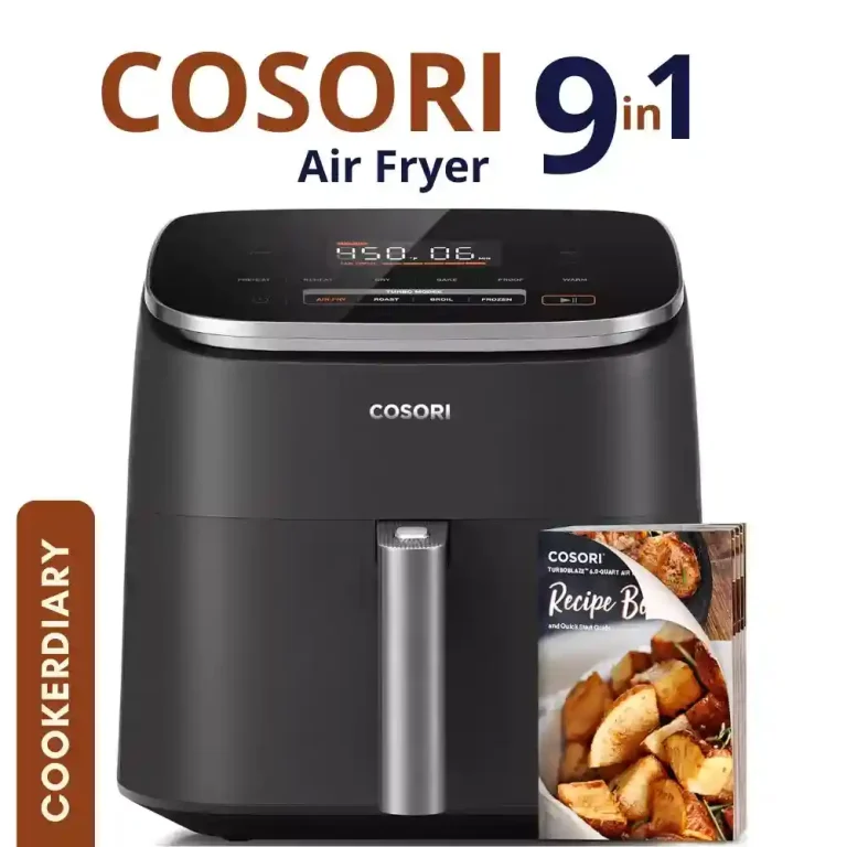 A sleek and modern COSORI Air Fryer on a kitchen counter, ready to cook delicious meals with minimal oil.