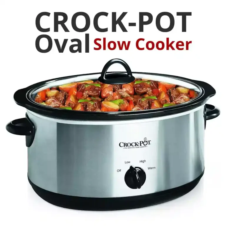 Crock-Pot oval slow cooker with lid on, perfect for cooking large meals like stews and roasts.