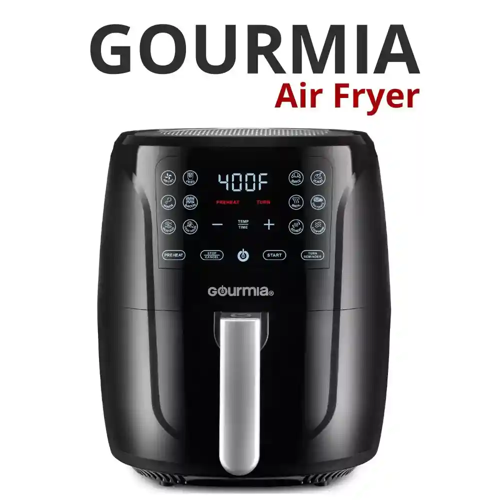 A sleek Gourmia air fryer on a kitchen counter, ready to cook delicious and healthy meals with minimal oil.