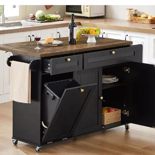 60" Kitchen Island with Power Outlet & Drop Leaf