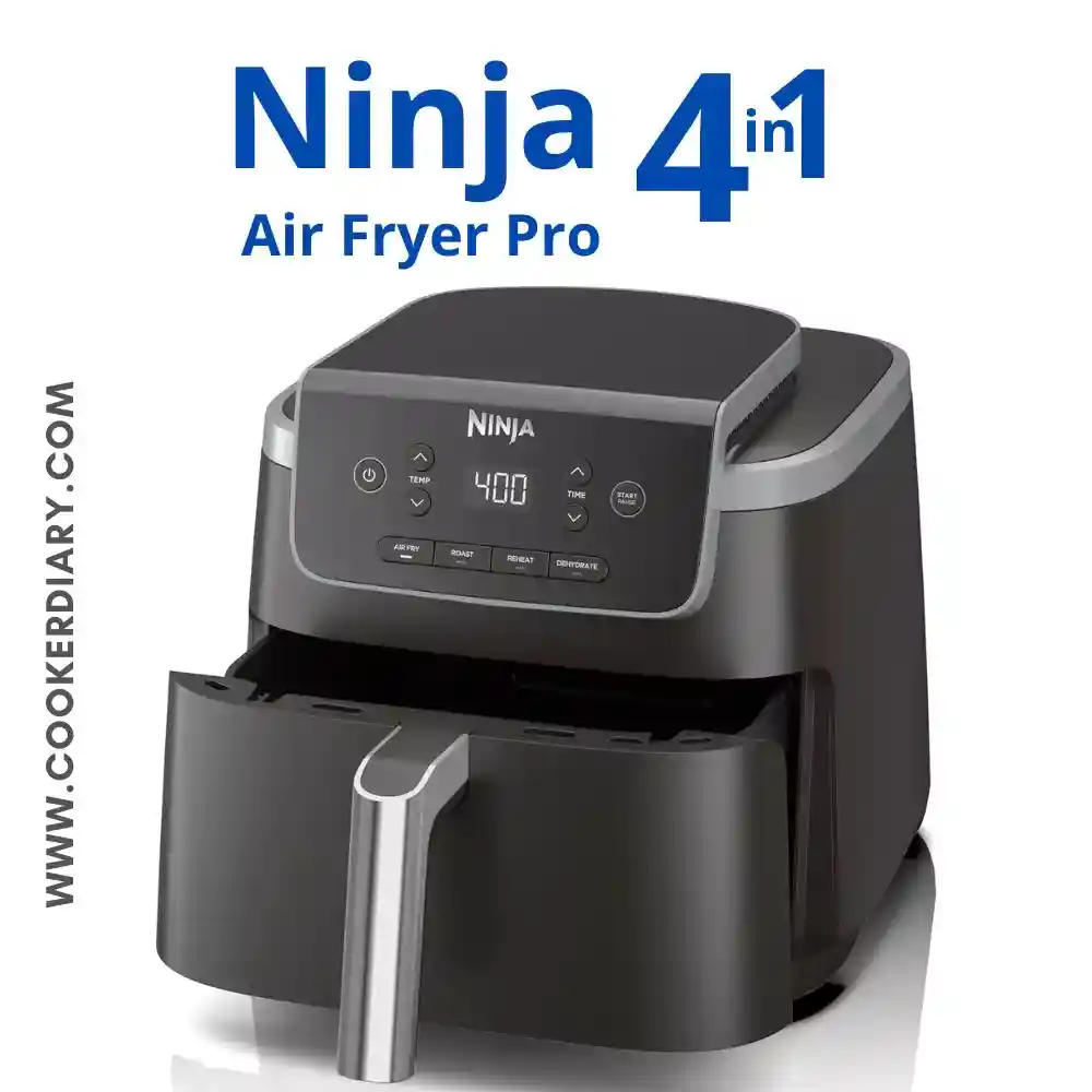 The Ninja Air Fryer Pro 4-in-1 on a kitchen countertop, showcasing its sleek design and versatile cooking functions.