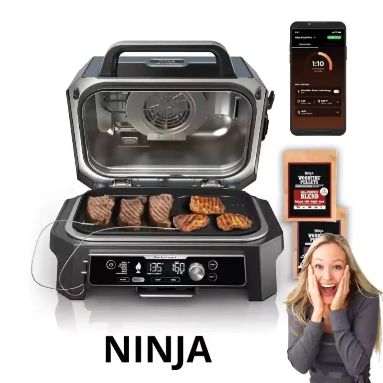 Ninja OG951 Woodfire Grill with wood pellets, perfect for grilling, smoking, and roasting.