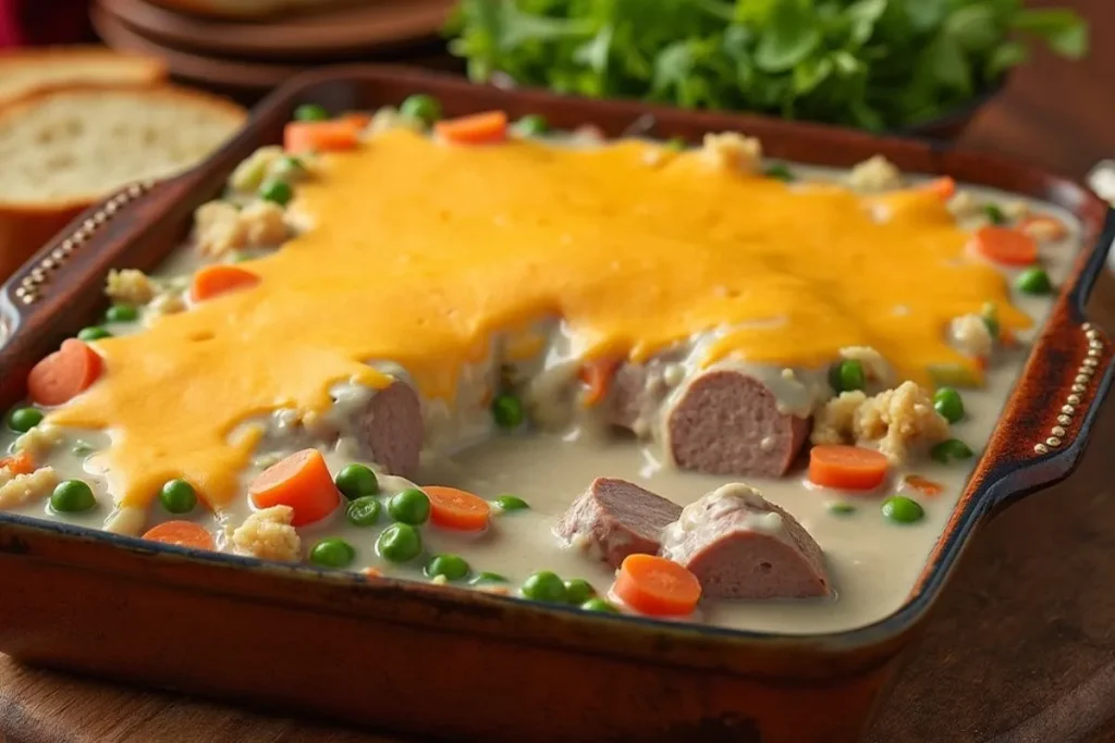White Gravy with Vegetables and Venison Sausage Casserole.