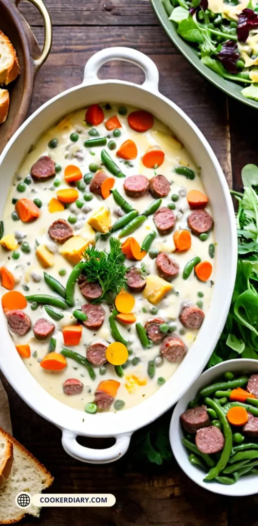 White Gravy with Vegetables and Venison Sausage Casserole recipe.