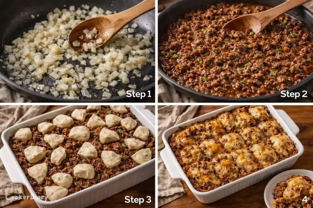 Four-step composite showing the preparation of the Casserole.