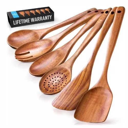 Zulay Kitchen 6-Piece Wooden Spoon Set