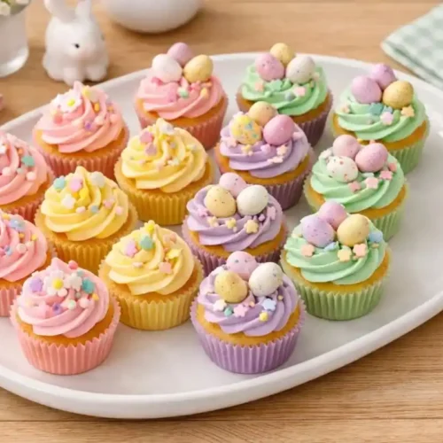 Mini cupcakes for Easter with pastel frosting