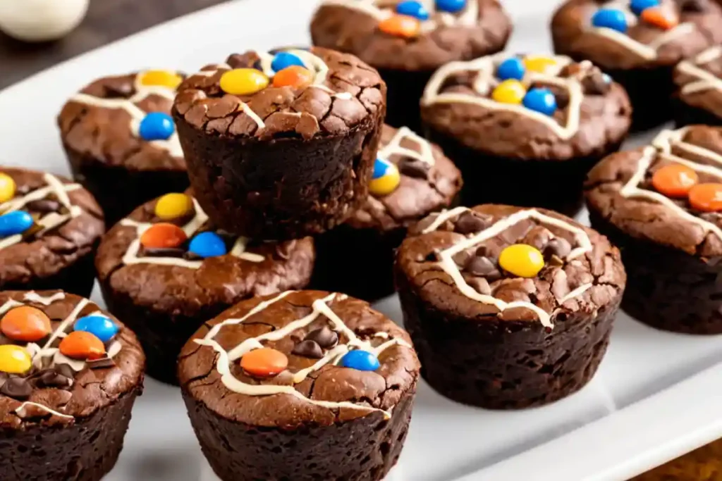 Colorful End Zone cupcakes topped with Smarties and football-themed decorations.
