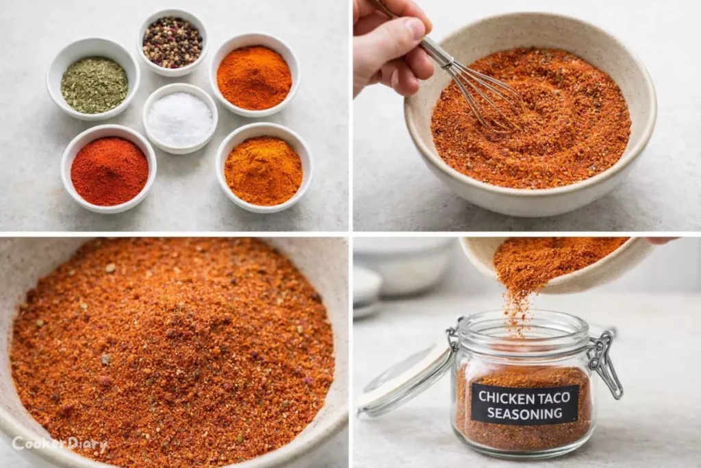 Step-by-step process of making the taco seasoning recipe