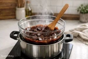 Melting chocolate in double boiler for Chocolate Eggs