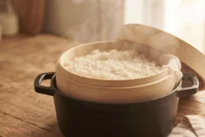 Steam rising from bamboo basket while cooking sticky rice