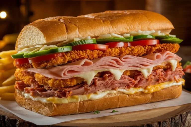 A delicious Torta Cubana sandwich filled with meats, avocado, lettuce, tomato, and jalapeños, served on a soft roll.