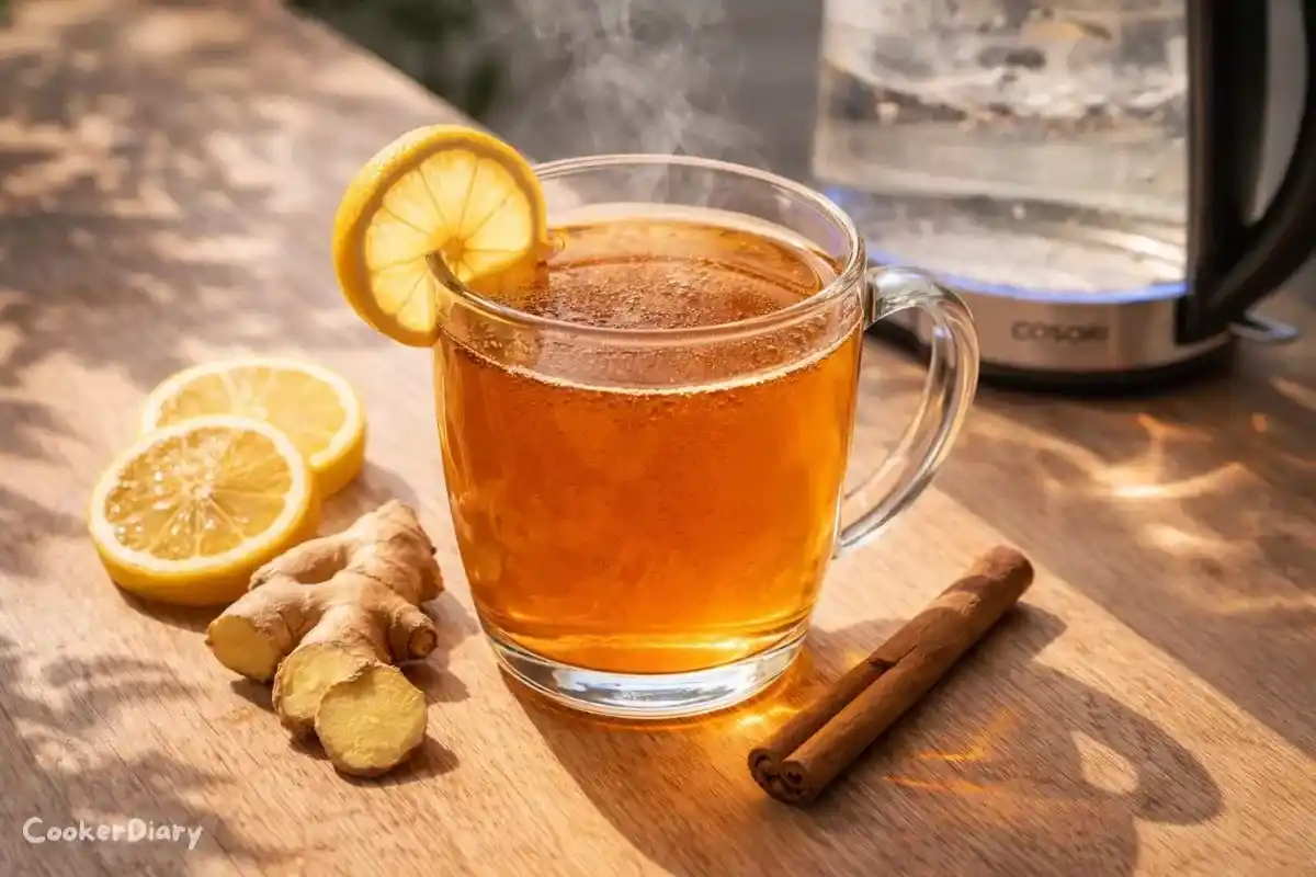 Side view of warm Brazilian Mounjaro detox drink