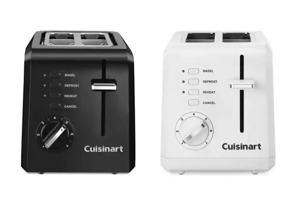 A minimalist black-and-white image of the Cuisinart CPT-122BK toaster, showcasing its sleek design and functionality.
