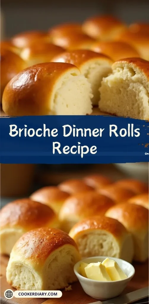 Golden-brown brioche dinner rolls with a soft, fluffy texture, served on a wooden board with butter on the side.