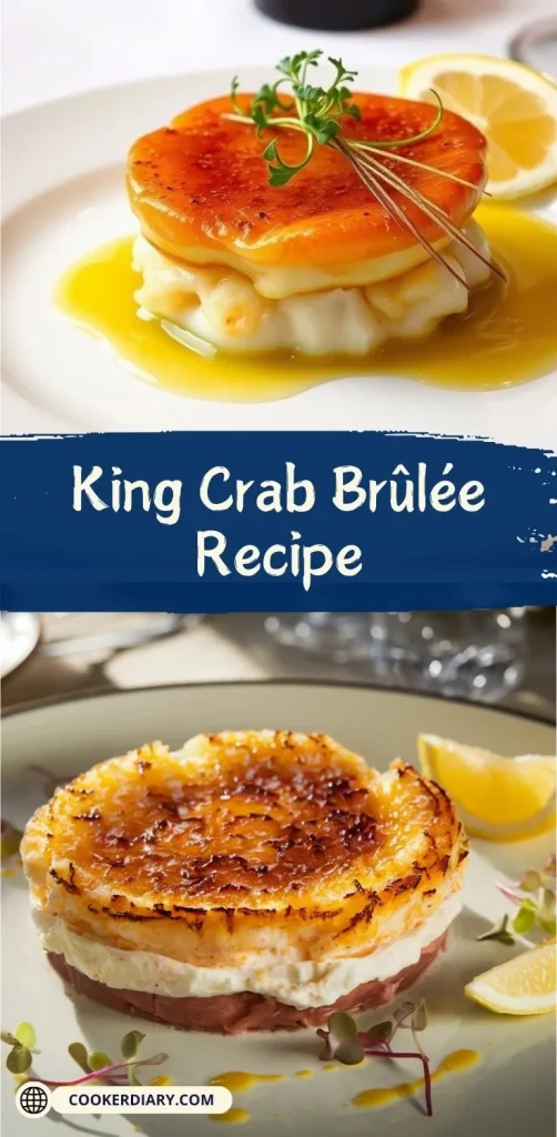 A fine-dining brûlée-inspired seafood dish with a golden caramelized crust, garnished with microgreens and citrus accents.