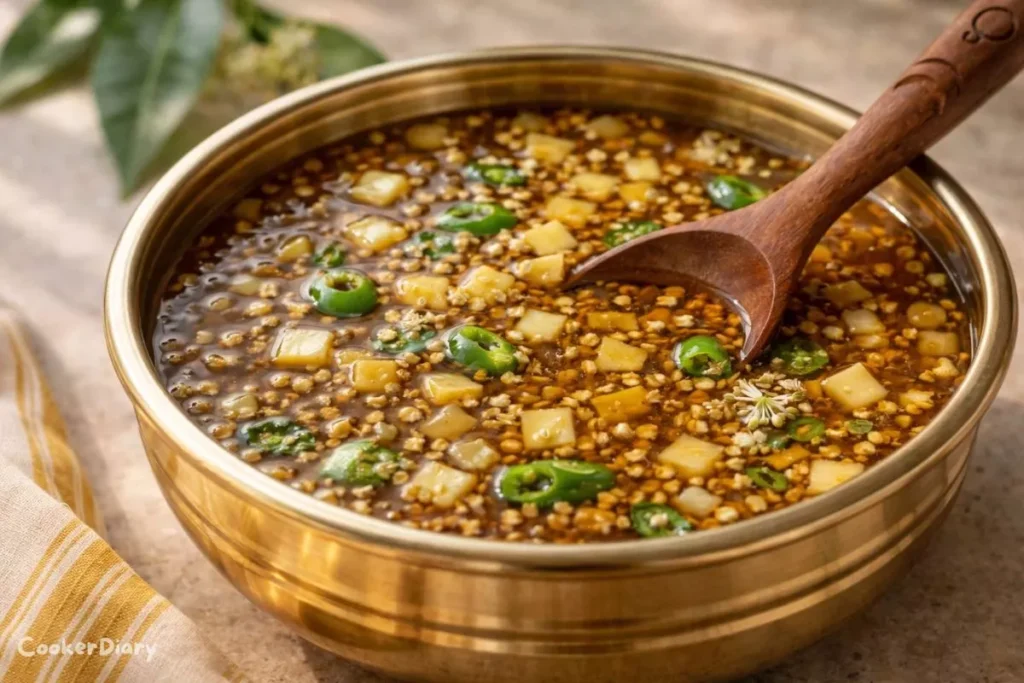 Angled close-up view of Ugadi Pachadi showing texture and ingredients