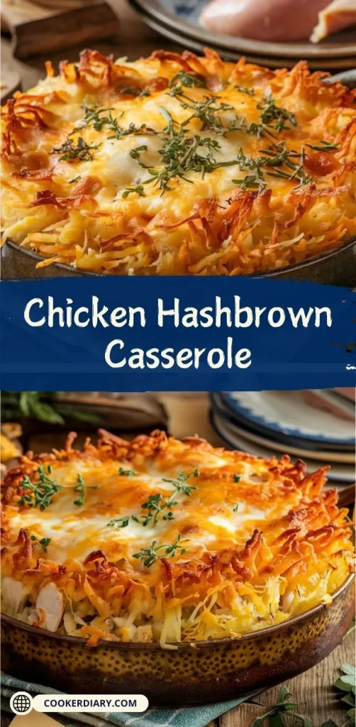 Chicken Hashbrown Casserole, made with tender chicken, hashbrowns, cheese, and a creamy sauce, fresh from the oven.