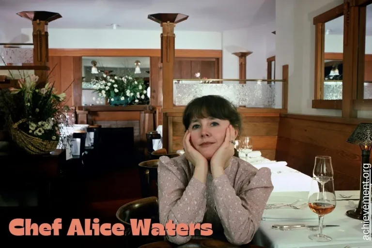 Chef Alice Waters at Chez Panisse in 1982, renowned for pioneering California cuisine with a focus on fresh, local ingredients.
