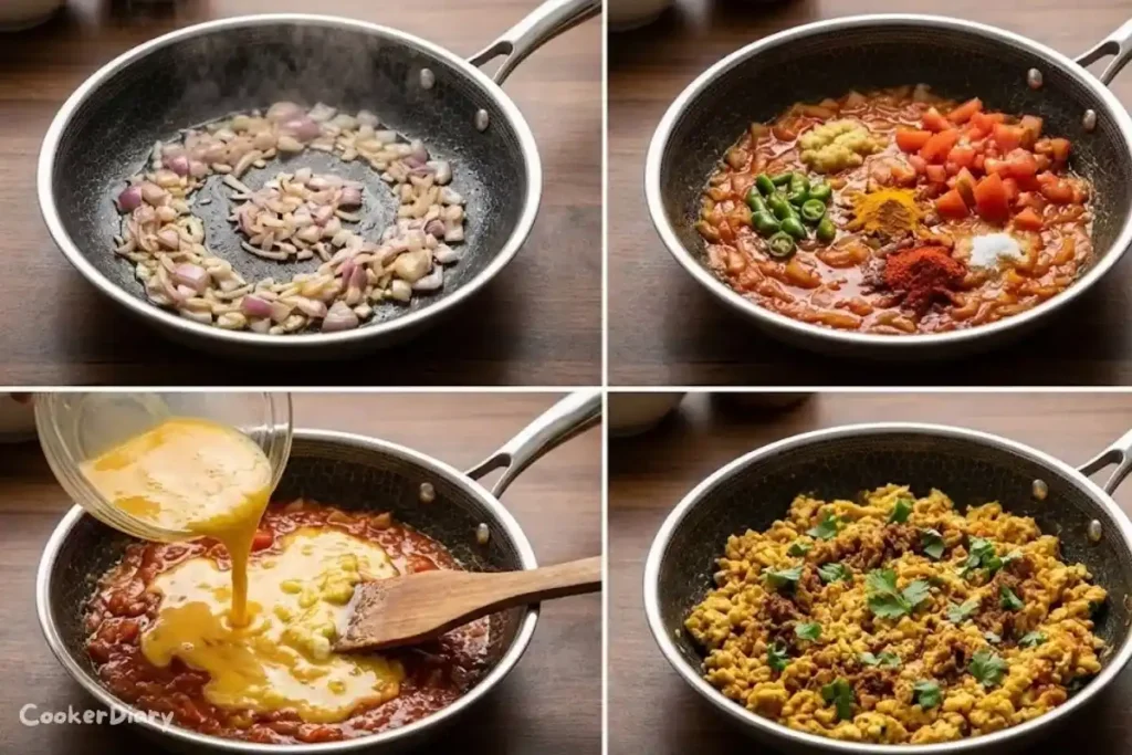 Step-by-step composite showing how to cook the recipe in four stages.