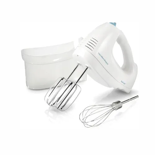 Hamilton Beach 6-Speed Electric Hand Mixer with Whisk on a kitchen countertop