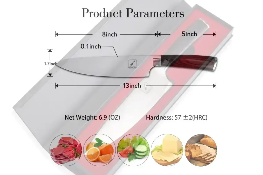 Imarku 8-inch Chef Knife with a sharp, high-quality blade for precision cutting in the kitchen.