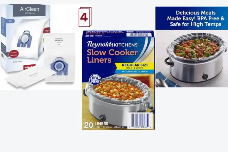 Miele AirClean 10123210 vacuum filter and Reynolds Kitchens slow cooker liners on a kitchen counter