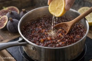 Adding lemon juice to thick fig jam