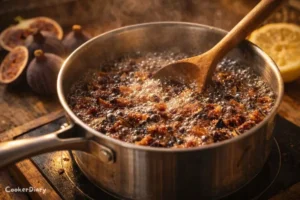 Boiling fig mixture in saucepan