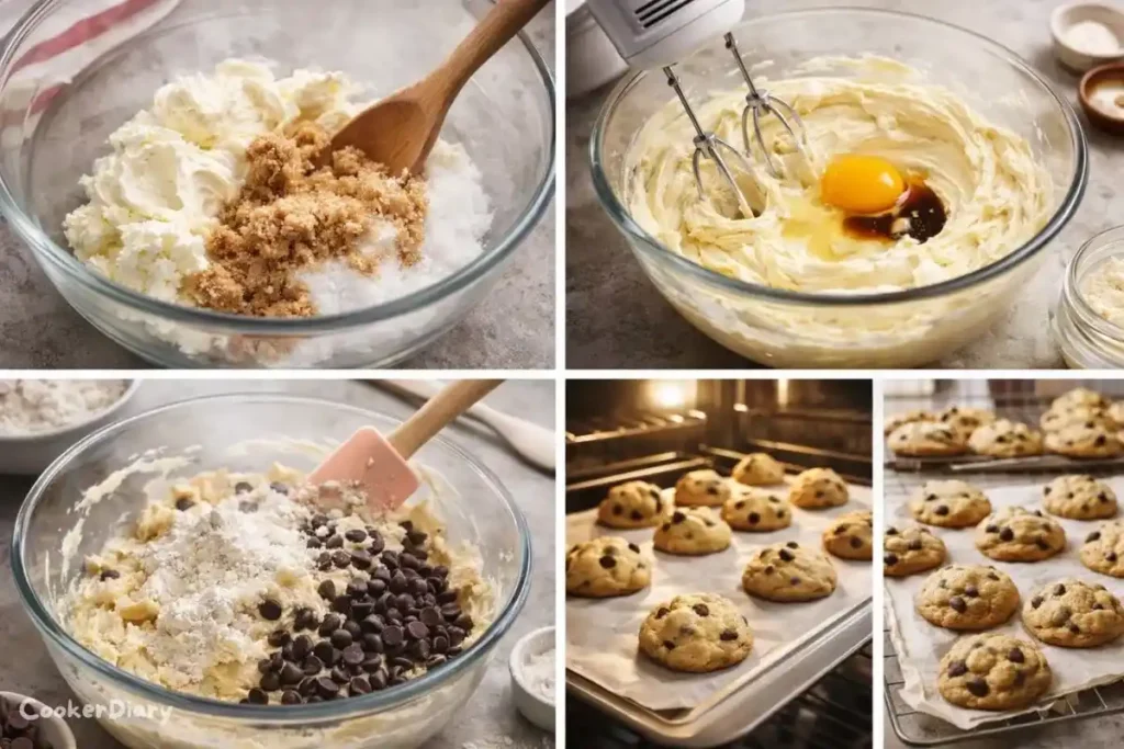 Composite 2x2 image showing four steps to make the cookies recipe
