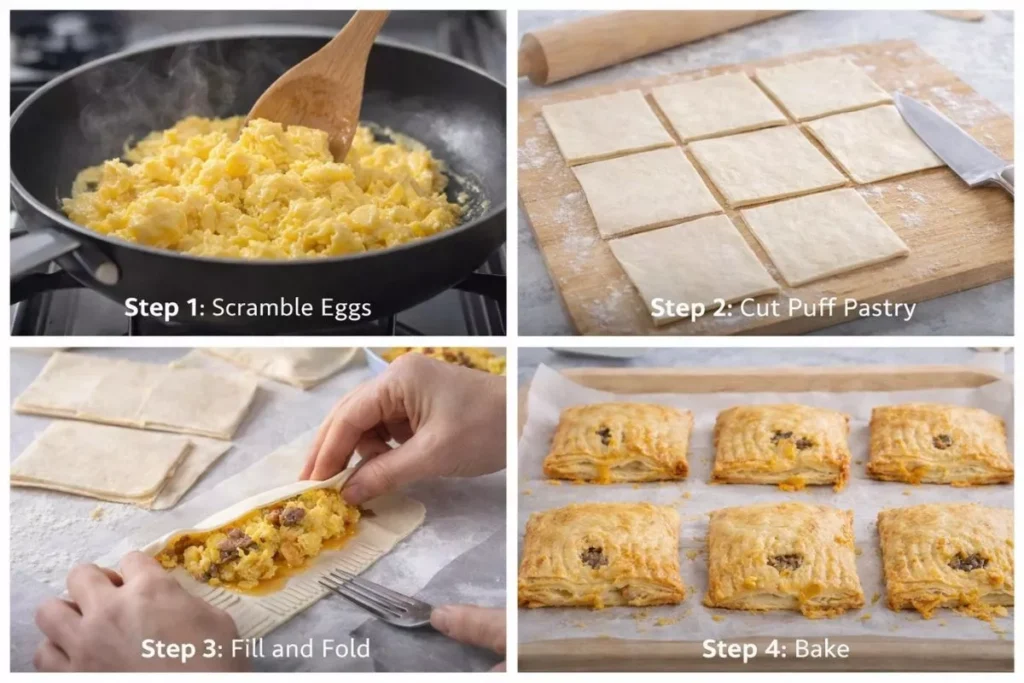 Composite image showing four main steps of making the recipe
