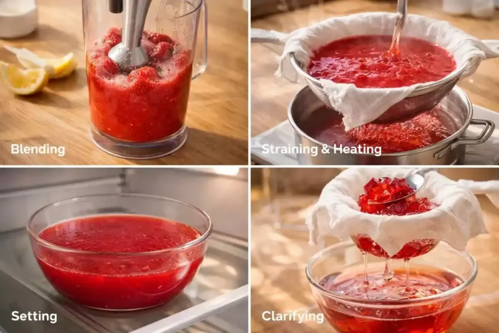 Four-step composite showing the recipe clarification process