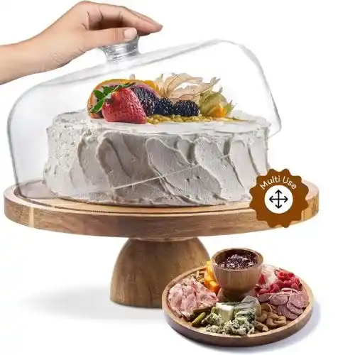Acacia Wood Cake Stand with Lid