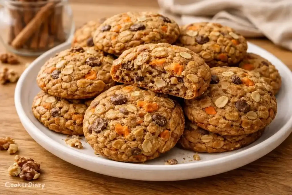 Angled close-up of carrot cake cookies showing moist interior.