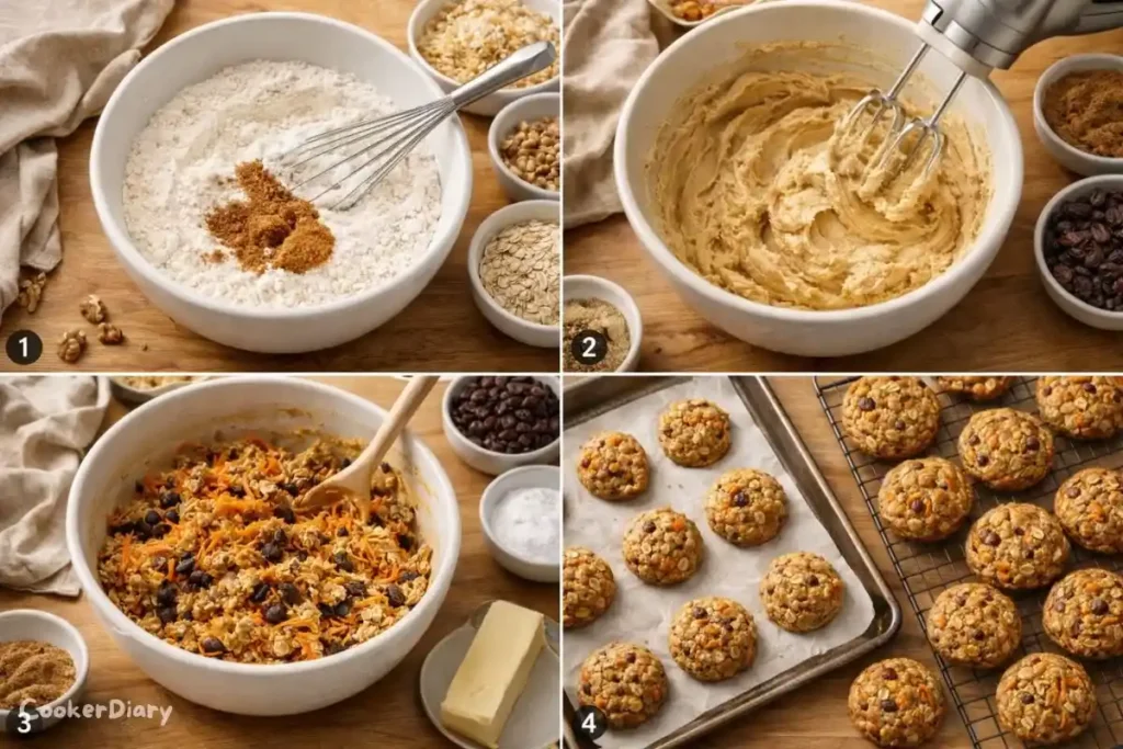 Four-step composite showing how the cookies are made.