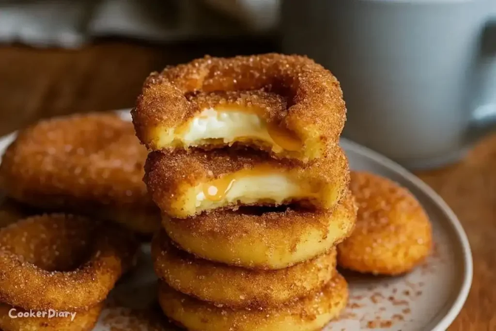 Churro cheesecake donut cookies coated in cinnamon sugar and drizzled with glaze